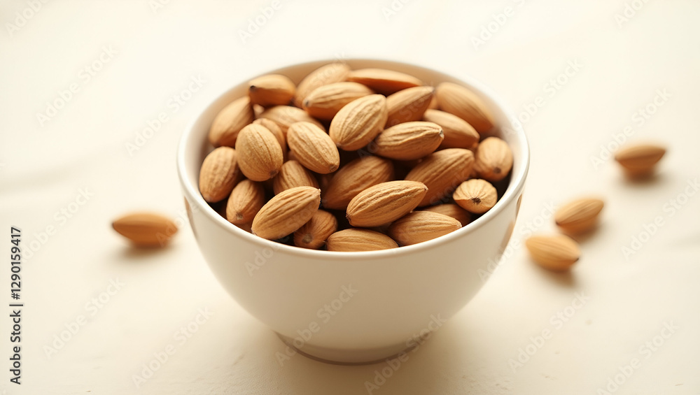 A Beautifully Arranged Bowl Filled with an Abundance of Fresh, Crunchy Almonds. A Beautifully Arranged Bowl Filled with an Abundance of Fresh, Crunchy Almonds.