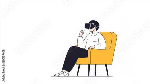Healthcare Virtual Reality Therapies. Person enjoying virtual reality while seated in a yellow chair.