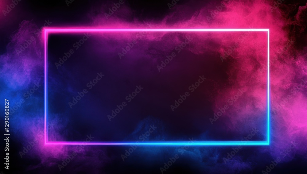 Neon Light Frame with Smoke Background