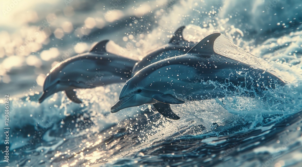 Obraz premium Dolphins Leaping in the Ocean