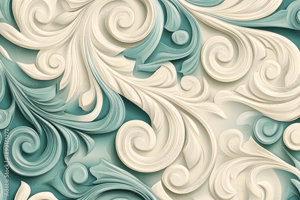 Fototapeta premium Cool Colors Embossed Curving Flourishing Glen Pattern for Decor and Design