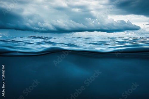 Obraz na płótnie Dark Ocean Under a Stormy Sky: A Powerful Underwater View w salonie