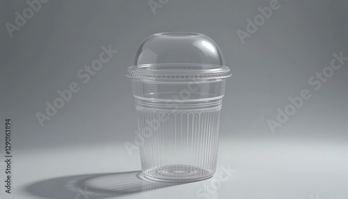 A transparent plastic cup with its matching domed lid shown clearly photo