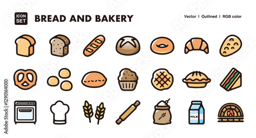Bread and bakery illustration icon set.Simple vector outlines, clipart for graphic design.