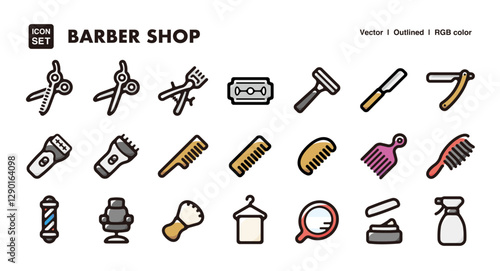 Barber shop illustration icon set.Simple vector outlines, clipart for graphic design.