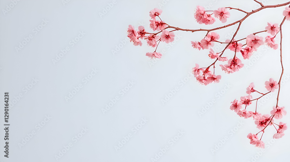 Pink Cherry Blossom Branch on White Background Pink Cherry Blossom Branch on White Background