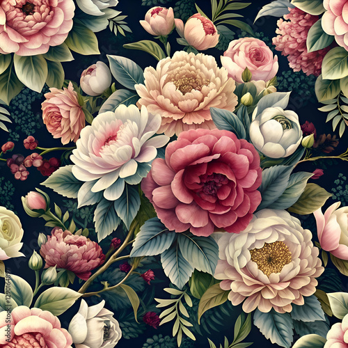 Elegant Floral Pattern with Pink and White Roses