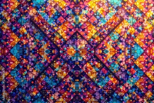 Abstract geometric shapes, vibrant colors, repeating design, art, digital, bright