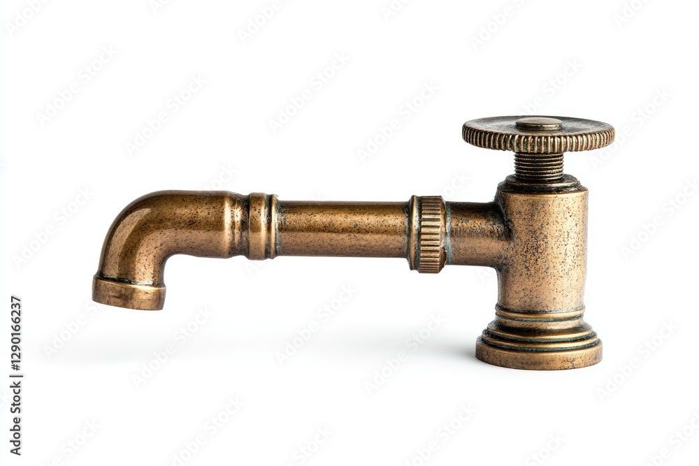 A Rustic Bronze Colored Water Faucet Resting on a White Surface A Rustic Bronze Colored Water Faucet Resting on a White Surface