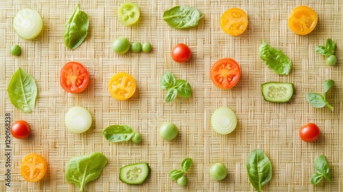Wallpaper Mural Fresh Colorful Vegetables and Herbs Arranged on Bamboo Mat for Healthy Eating and Cooking Inspiration Torontodigital.ca
