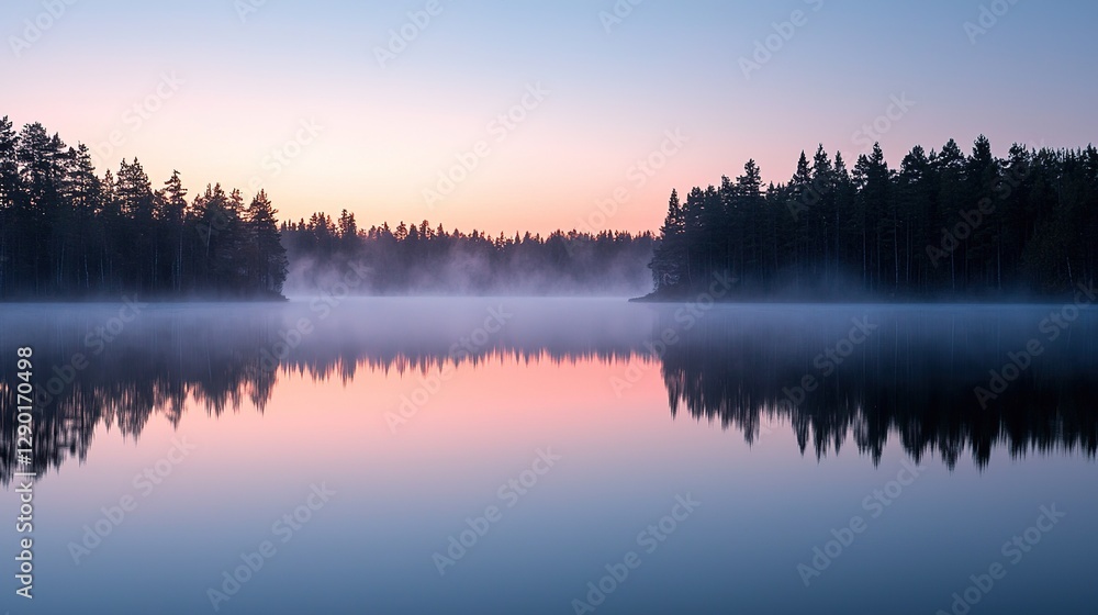 Fototapeta premium Misty Lake Sunrise Reflection