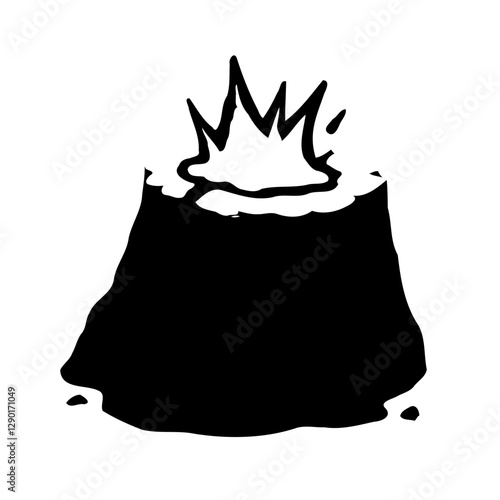 Stylized Erupting Volcano, Black and White Art