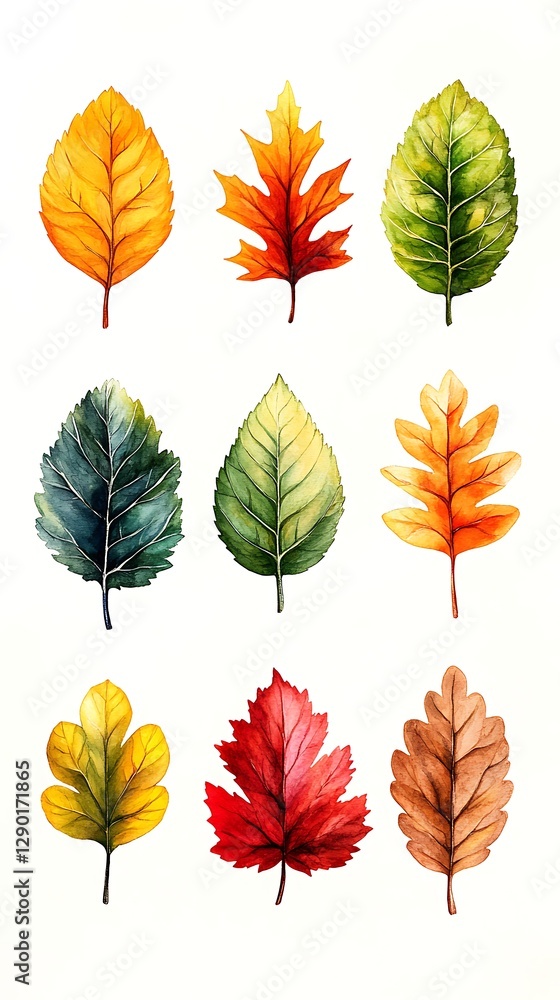 Obraz premium Autumn Leaves Watercolor Illustration