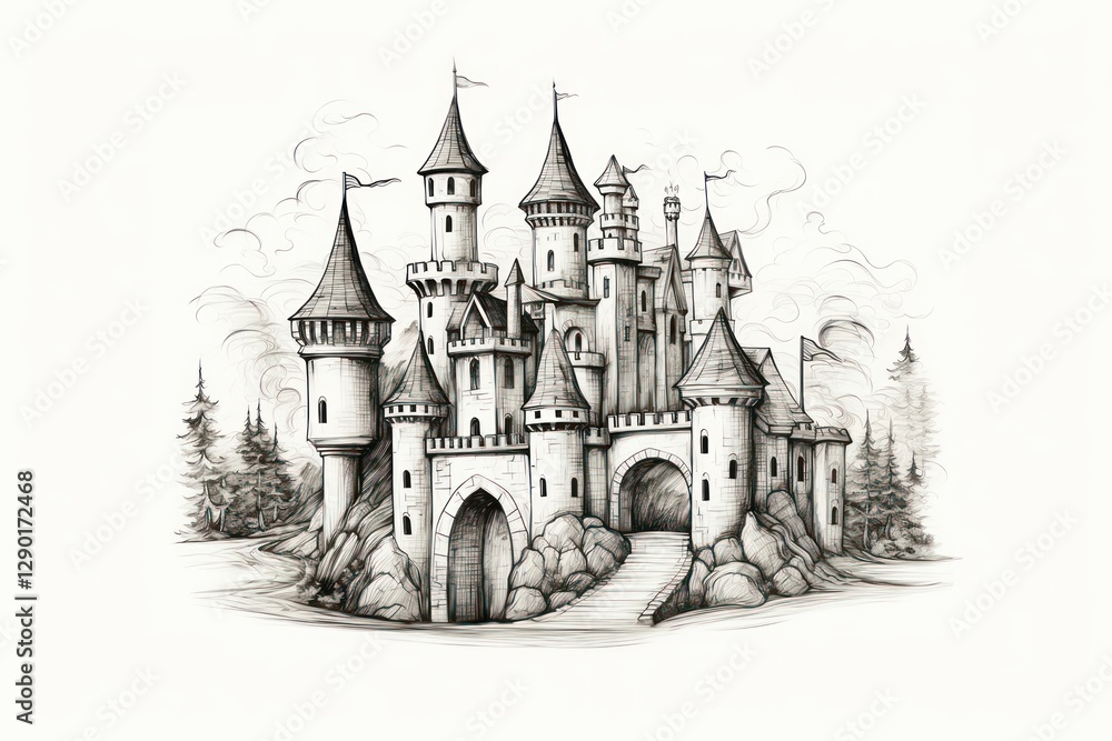 Sketch drawing castle spirituality. Sketch drawing castle spirituality.