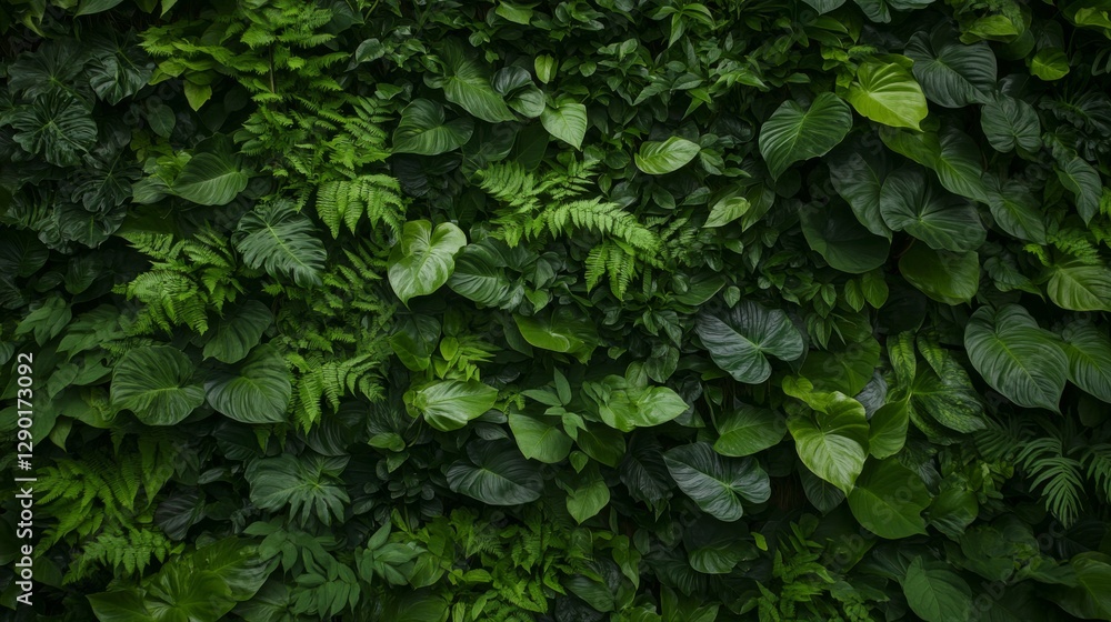 custom made wallpaper toronto digitalDense tropical foliage showcases dark emerald anthuriums, vibrant ferns, and epiphytes, all beautifully lit in soft light, creating a serene botanical atmosphere