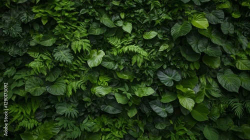 Wallpaper Mural Dense tropical foliage showcases dark emerald anthuriums, vibrant ferns, and epiphytes, all beautifully lit in soft light, creating a serene botanical atmosphere Torontodigital.ca