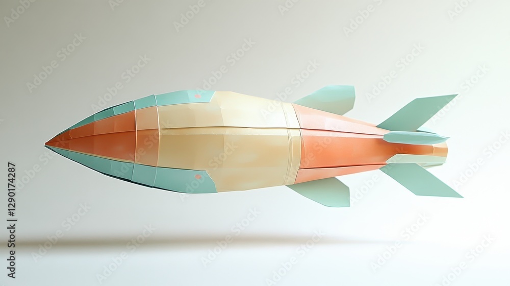 Fototapeta premium Futuristic Origami Rocket Model with Pastel Colors on Minimalist Background