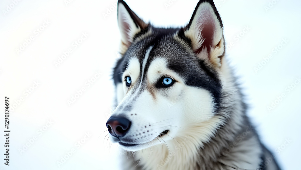 A Highly Detailed Close-Up Portrait of a Majestic Siberian Husky with Striking Blue Eyes and Thick Fur A Highly Detailed Close-Up Portrait of a Majestic Siberian Husky with Striking Blue Eyes and Thick Fur