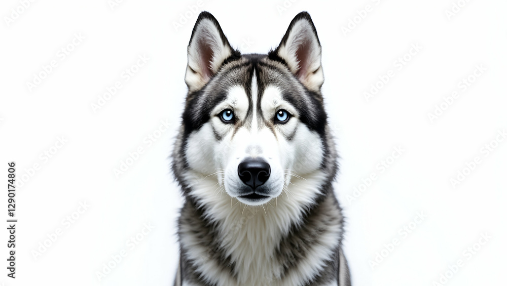 A Highly Detailed Close-Up Portrait of a Majestic Siberian Husky with Striking Blue Eyes and Thick Fur A Highly Detailed Close-Up Portrait of a Majestic Siberian Husky with Striking Blue Eyes and Thick Fur