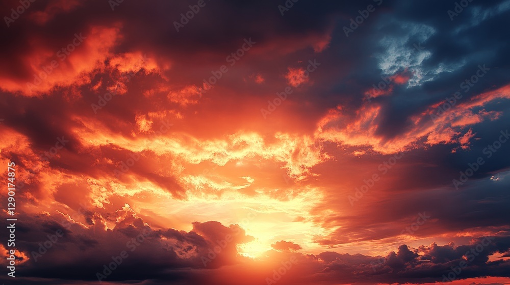 Obraz premium Fiery sunset sky with dramatic clouds
