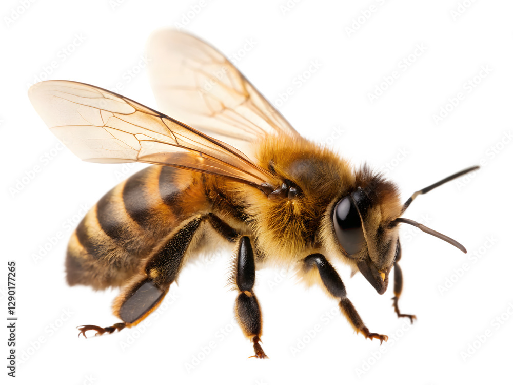 Detailed Close-Up of a Honey Bee isolated on white background