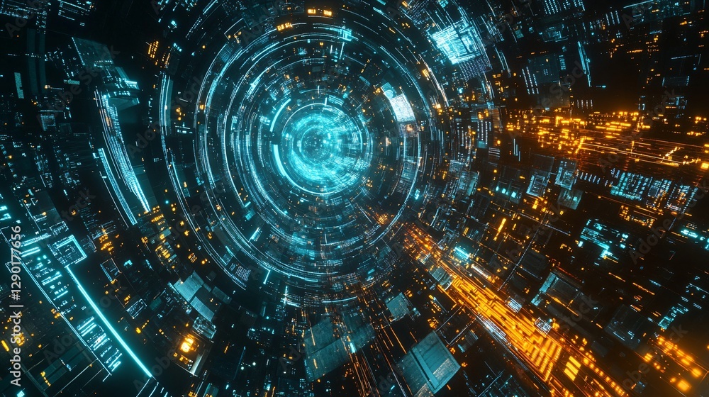Fototapeta premium Futuristic Cyberspace Tunnel Abstract Digital World Background