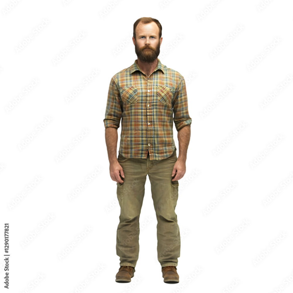 Portrait of a Bearded Man in Plaid Shirt and Khaki Pants Portrait of a Bearded Man in Plaid Shirt and Khaki Pants