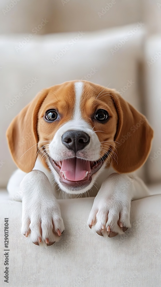 Happy beagle puppy couch home Happy beagle puppy couch home