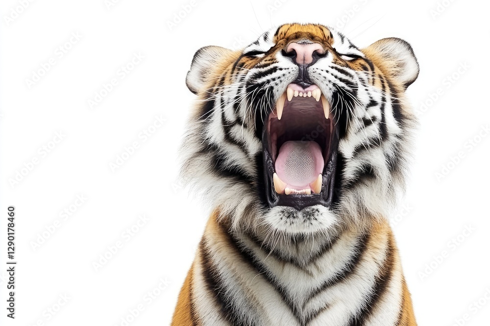This image is a close up of a tiger roaring This image is a close up of a tiger roaring