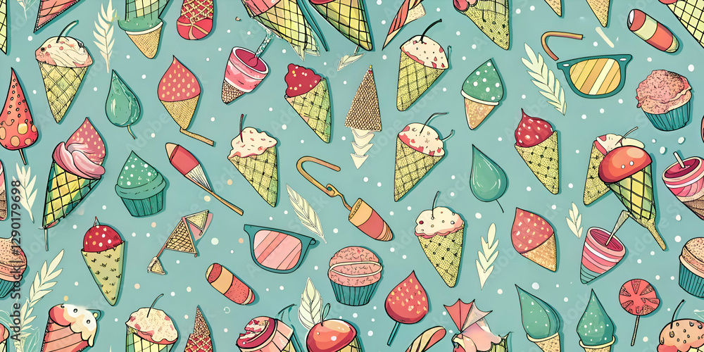 Naklejka premium Summer Treats. Colorful Ice Cream Cone Pattern