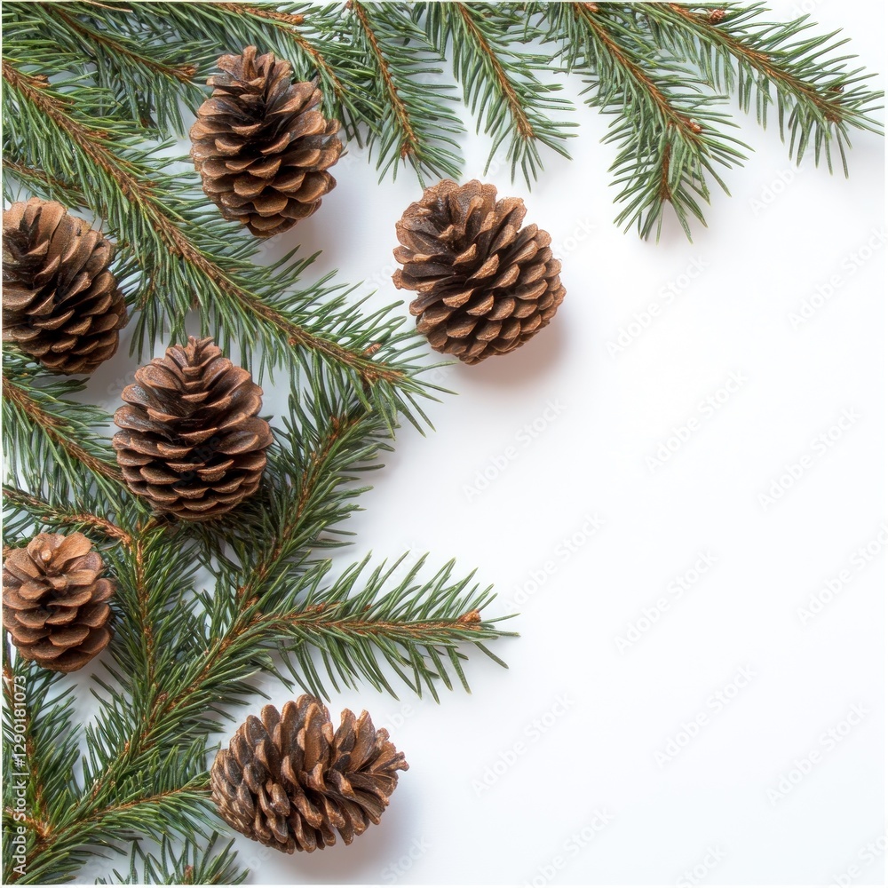 Christmas pine cones and branches on white Christmas pine cones and branches on white