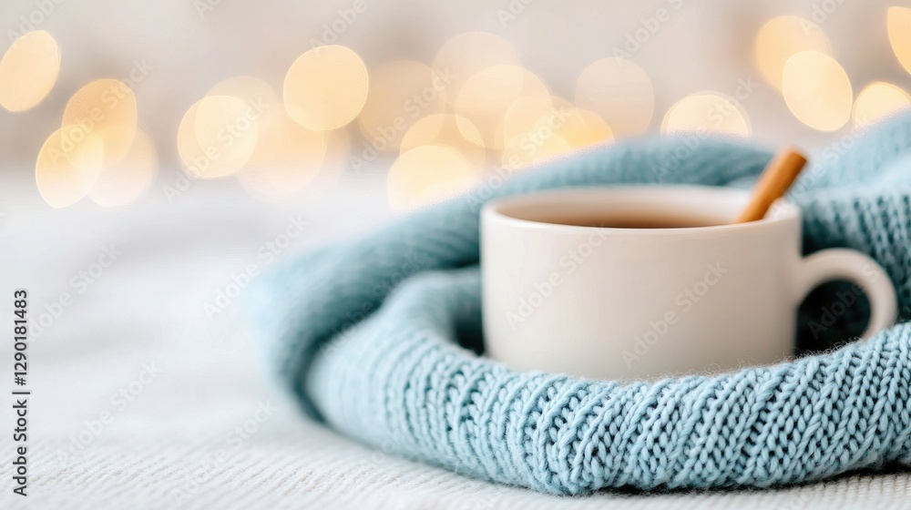 Cozy warm drink in a knitted blanket Cozy warm drink in a knitted blanket