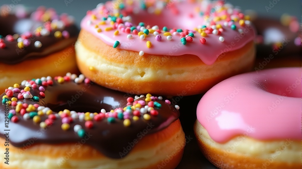 Colorful Donuts with Chocolate and Pink Frosting A Sweet Delight Colorful Donuts with Chocolate and Pink Frosting A Sweet Delight