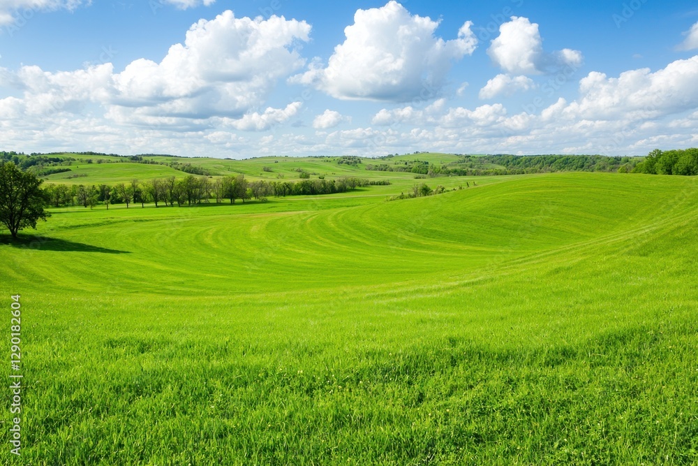 Verdant Rolling Hills Under a Sky Filled with Fluffy Clouds Capturing Tranquility in the Countryside Verdant Rolling Hills Under a Sky Filled with Fluffy Clouds Capturing Tranquility in the Countryside