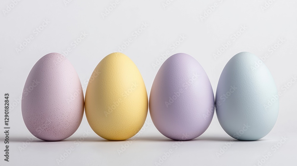 Pastel Eggs Arranged in a Row on White Background Pastel Eggs Arranged in a Row on White Background