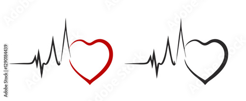 Blood and heart donation concept with a heart and  a lifeline, icon set in red and black designs