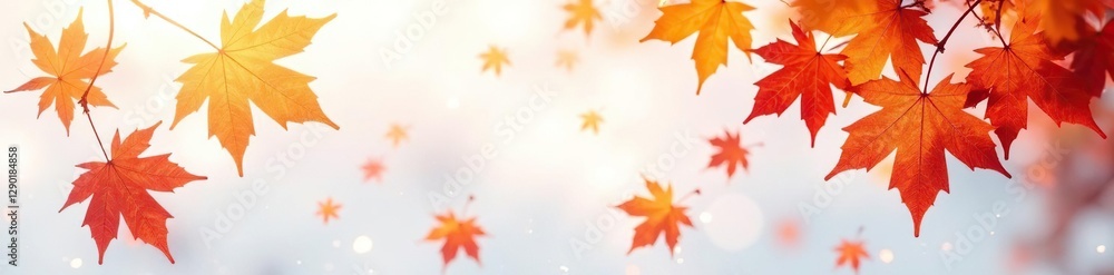 Delicate maple leaves in a gradient of orange and red hues on a snowy white backdrop, autumn leaves, autumn scene, orange leaves Delicate maple leaves in a gradient of orange and red hues on a snowy white backdrop, autumn leaves, autumn scene, orange leaves