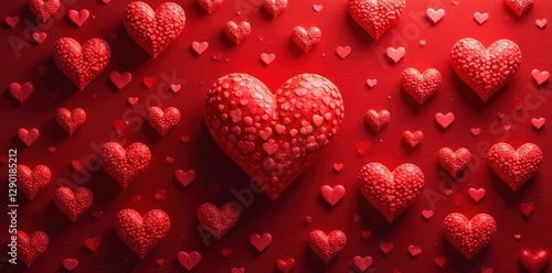 Intricate red hearts pattern, romantic backdrop, red illustration, wedding, red love hearts
