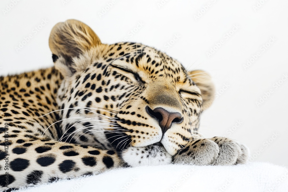 Obraz premium A Sleeping Leopard Shows Its Spots Resting Peacefully Calmly
