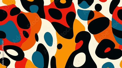 Colorful abstract shapes and forms overlaying a neutral background