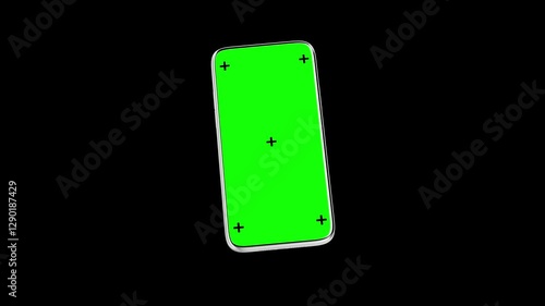 Smart phone Mock-Up animation. phone made from metal and green screen on black background. Alpha Channel, 3D Render.