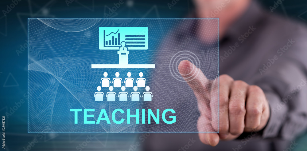 Man touching a teaching concept Man touching a teaching concept