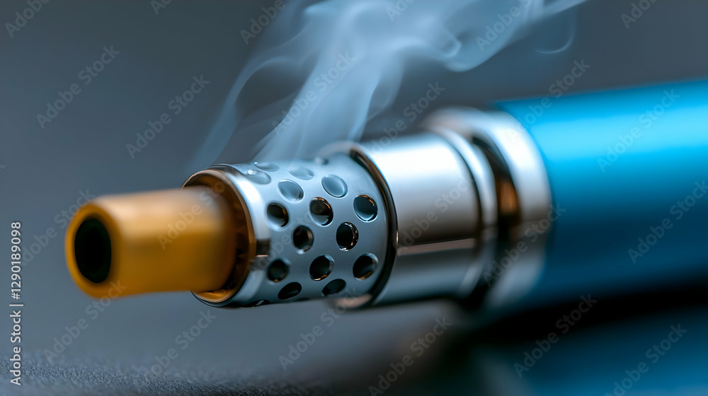 E-cigarette vapor, close-up, dark background, health risks E-cigarette vapor, close-up, dark background, health risks