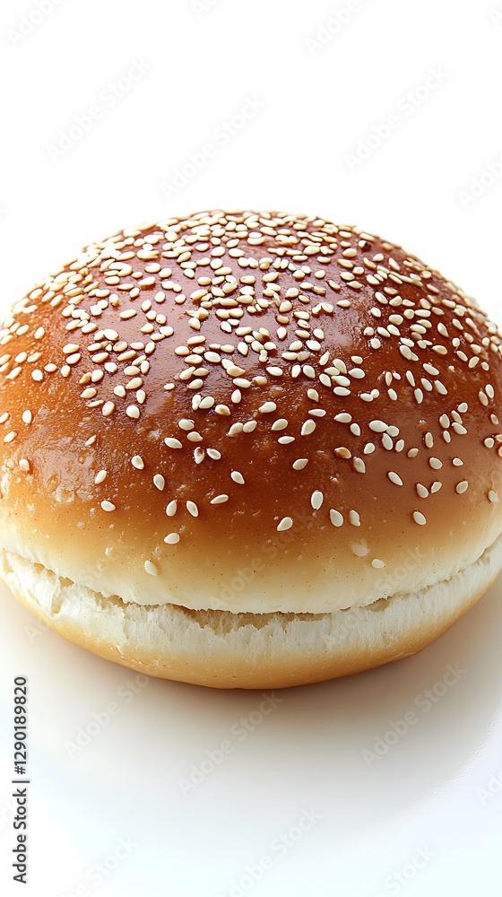 Sesame seed bun, close-up, white background, simple food Sesame seed bun, close-up, white background, simple food