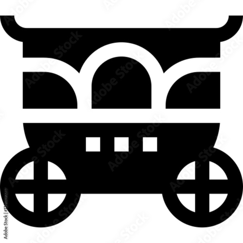 Flat vector icon of a carriage, inspired by classic fairytales and historical transportation. Often associated with royalty, weddings, vintage travel, and fantasy themes. Perfect for use in storybook 