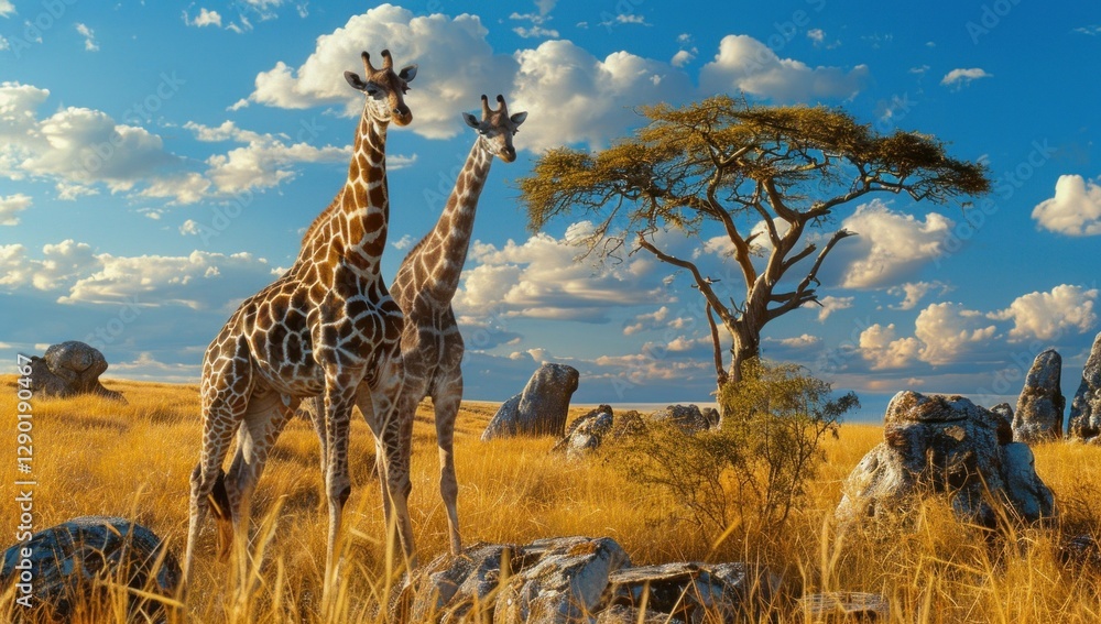 Fototapeta premium Two Giraffes Standing in the African Savanna