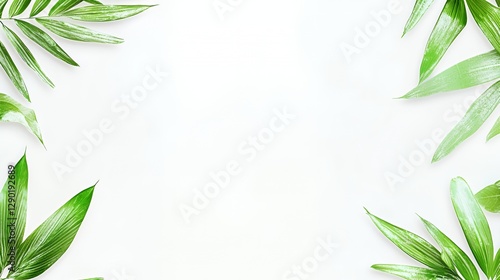Green Leaves Frame on White Background