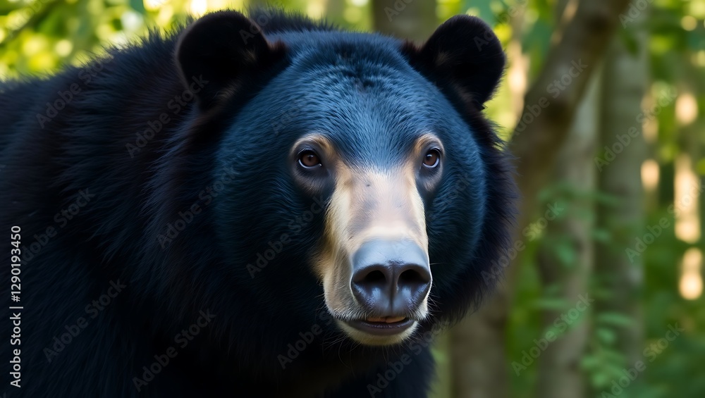 Majestic Black Bear Close-Up in a Serene Forest Majestic Black Bear Close-Up in a Serene Forest