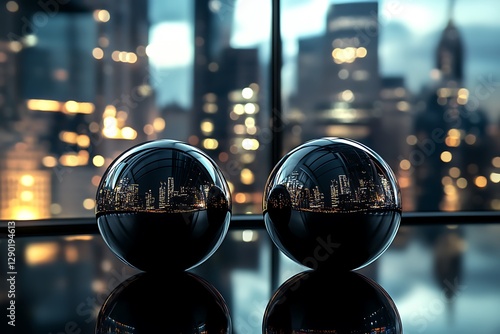 Night City Reflection in Polished Sphere photo