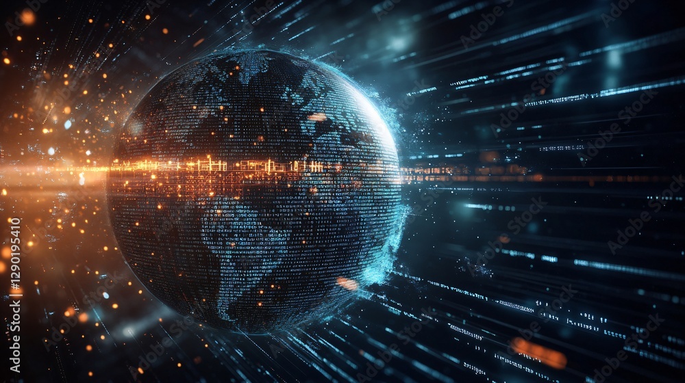 Obraz premium Global Digital Network Data Streams Around the Earth